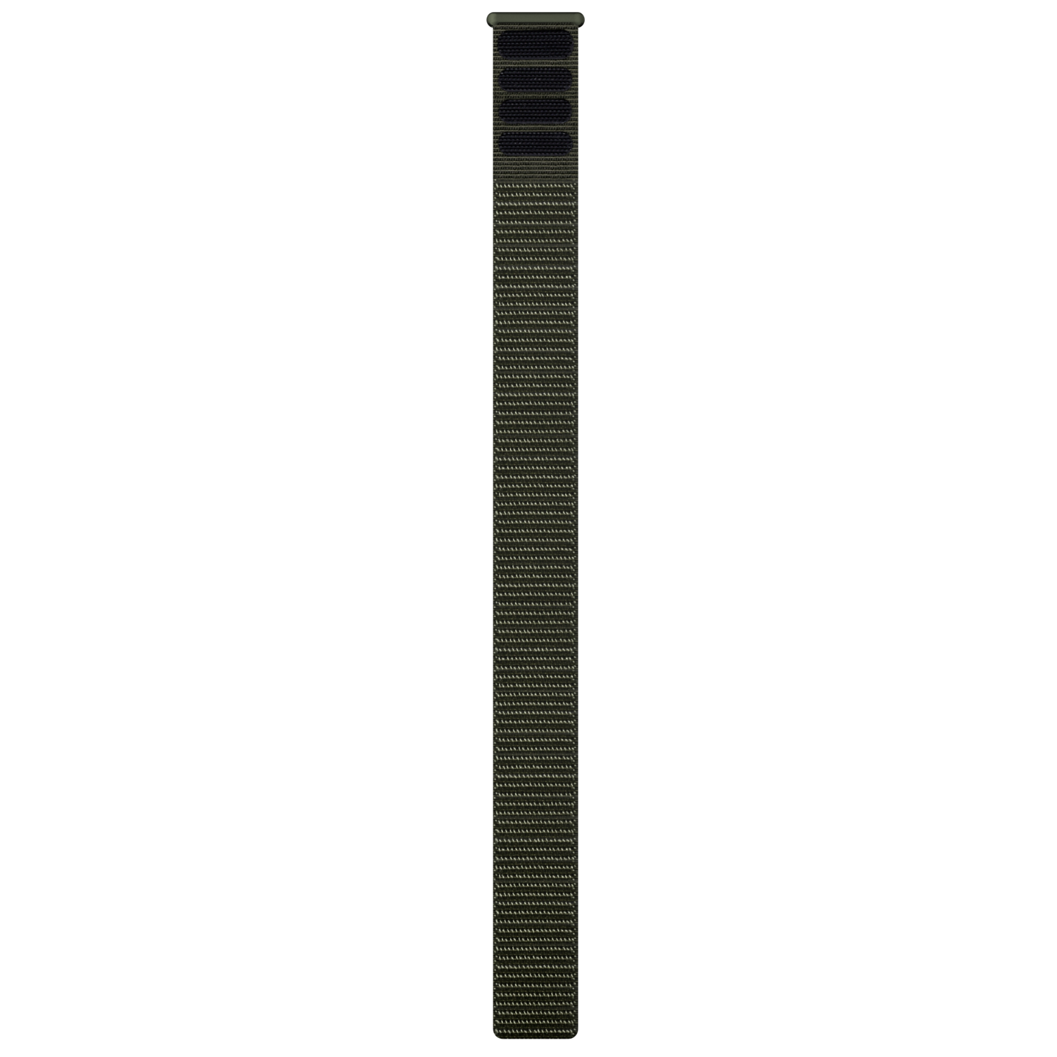 Groene en zwarte Apple Watch-band, close-up, geïsoleerd op zwart.