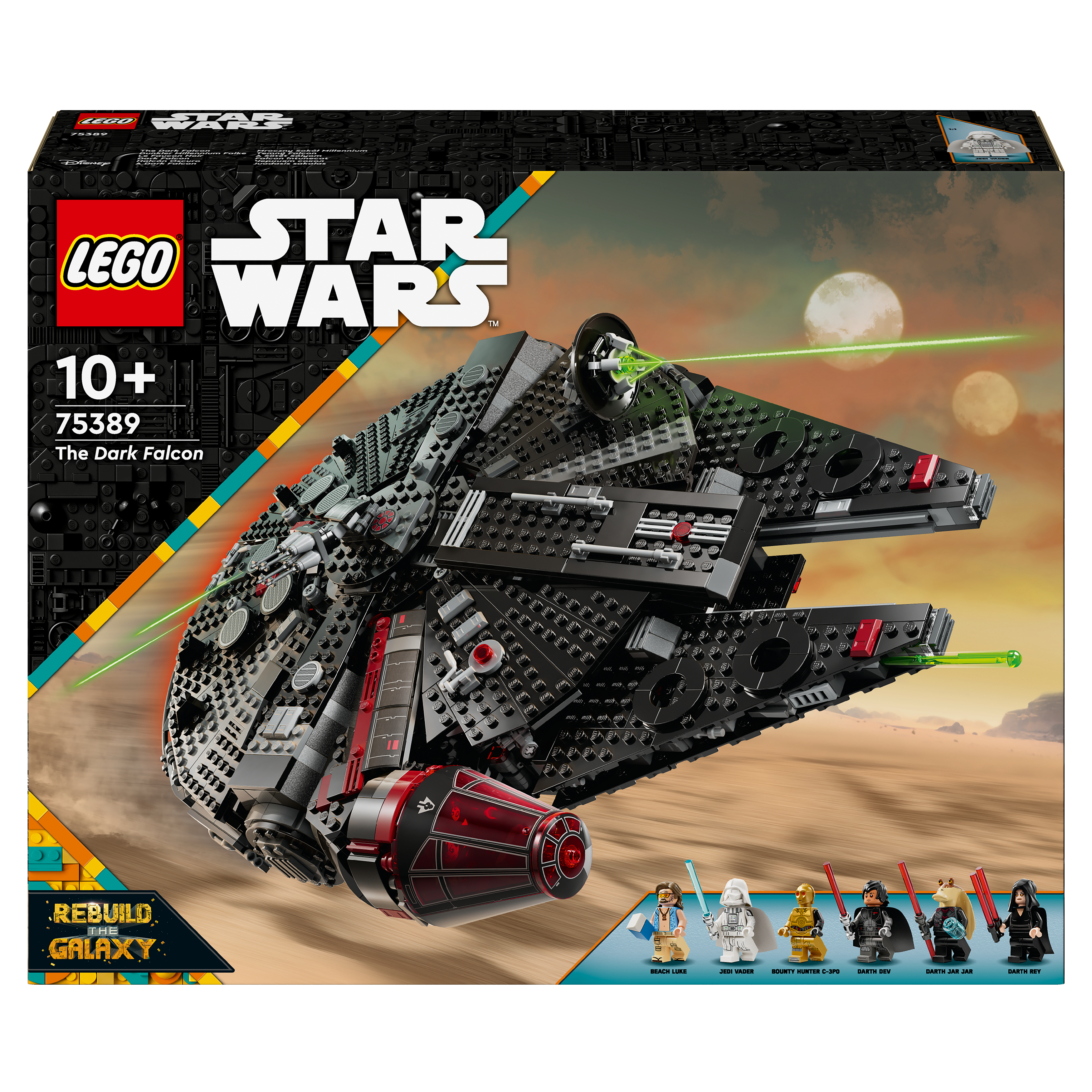 LEGO Star Wars Dark Falcon Set-Box mit dem Millennium Falcon und Minifiguren.