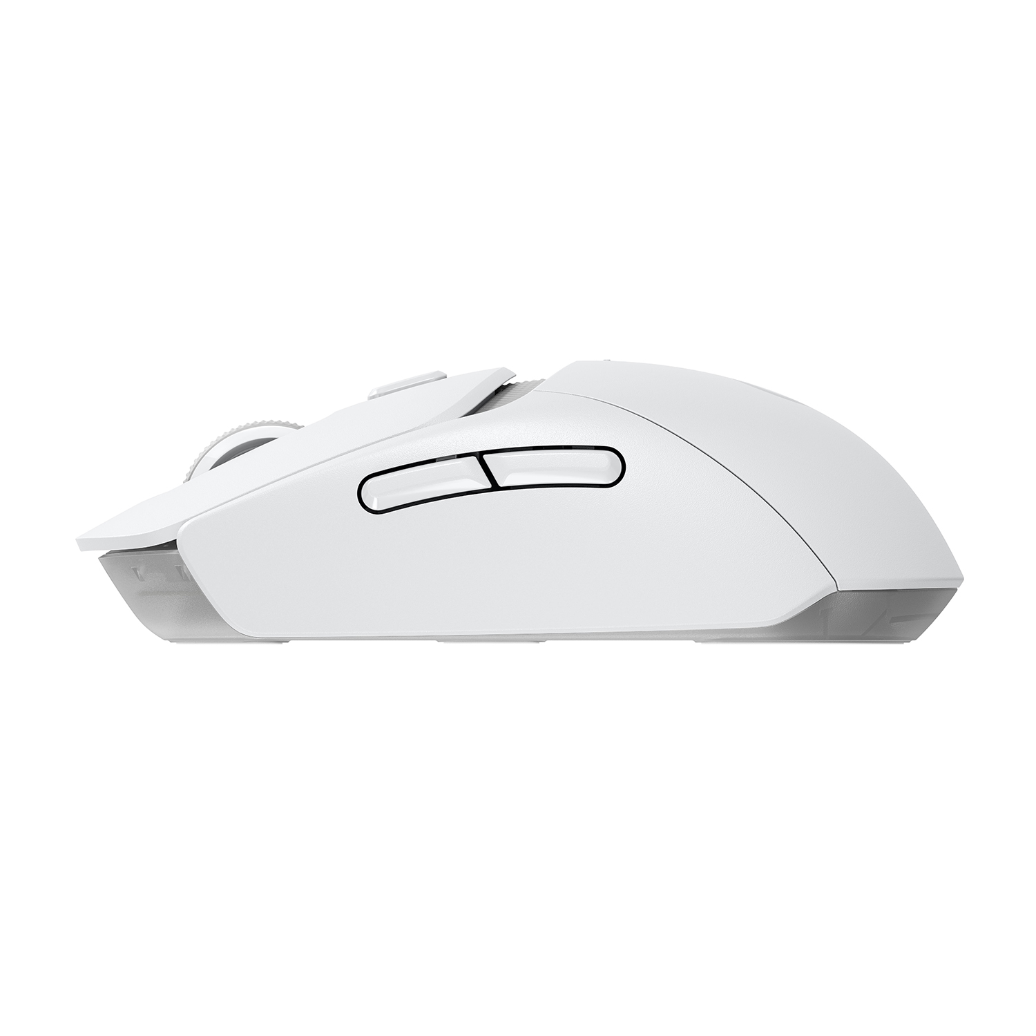 Mouse bianco con due pulsanti neri sul lato.