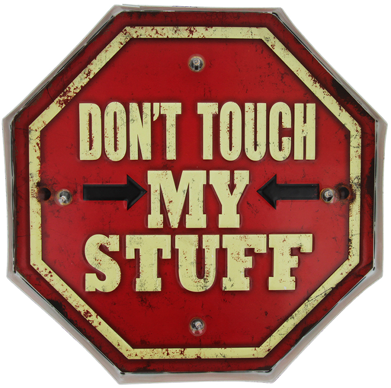 FOREVER LIGHT "Don't touch my stuff" feliratos retro metál LED tábla (RTV100464)