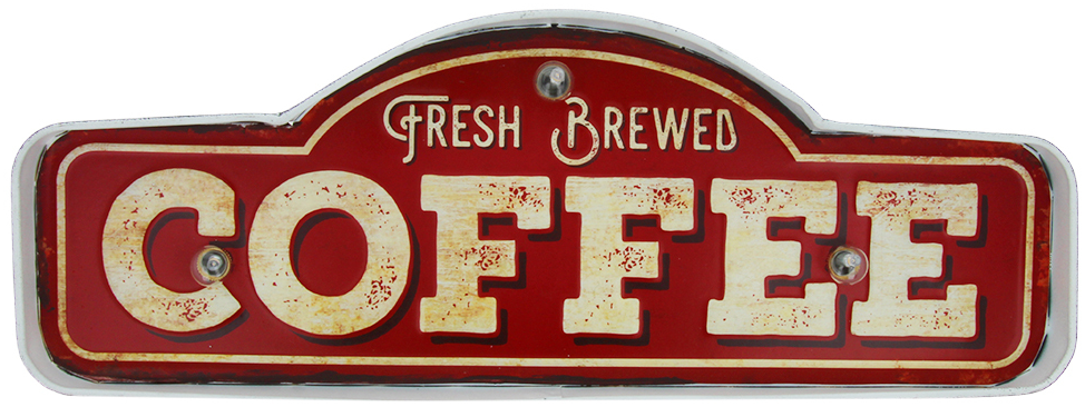 FOREVER LIGHT "Fresh brewed coffee" feliratos retro metál LED tábla (RTV100462)