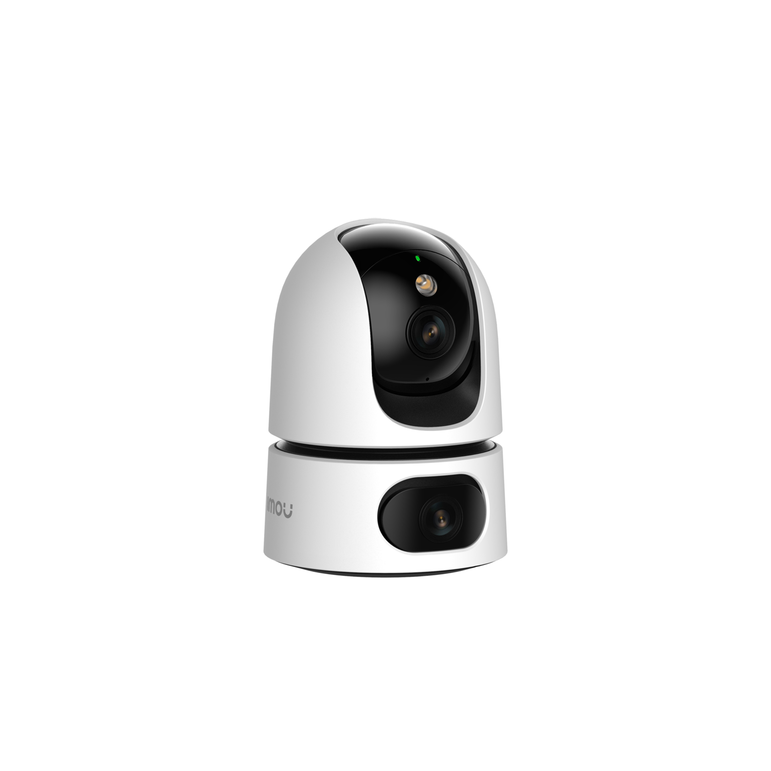 White and black security camera on a black background.