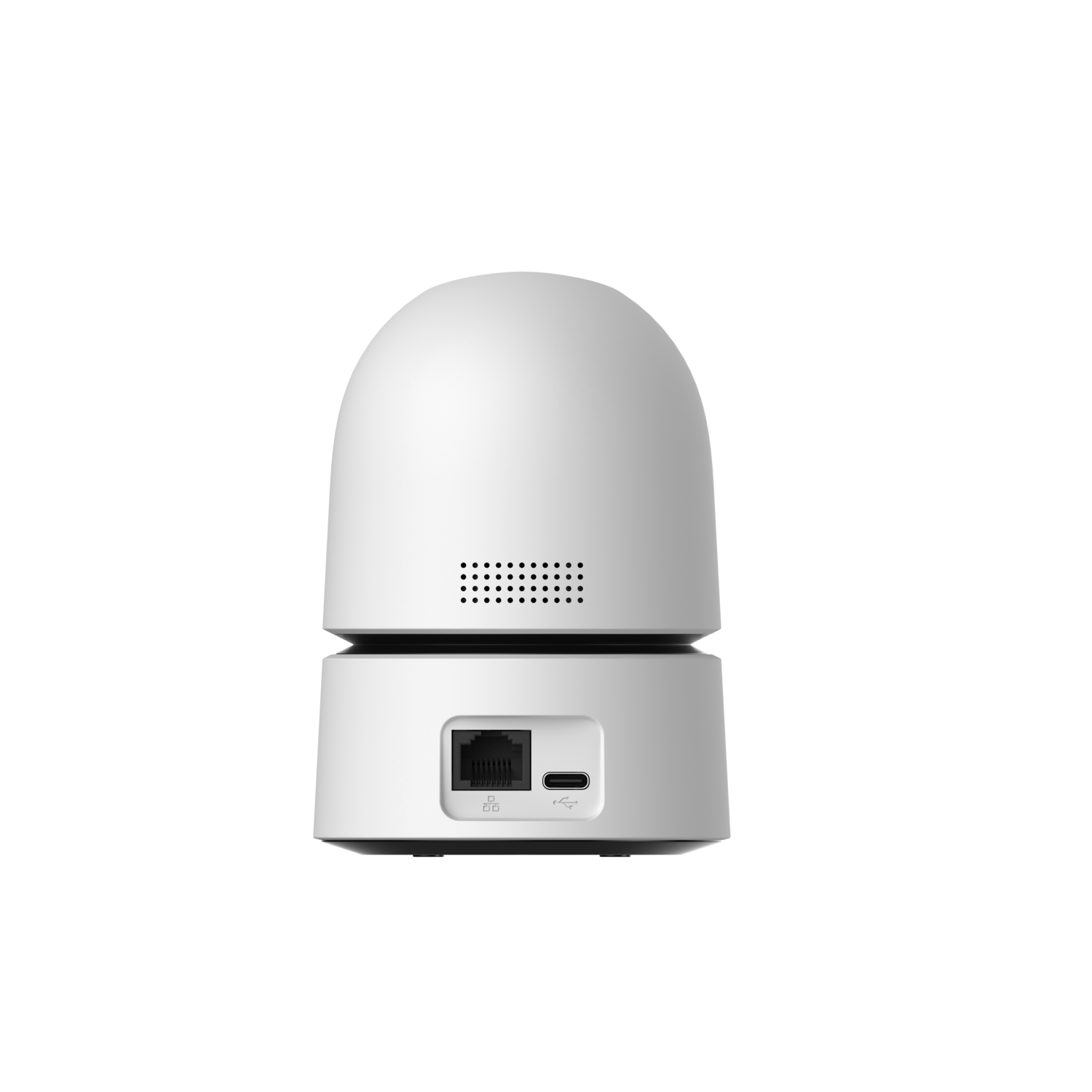White security camera on a black background.