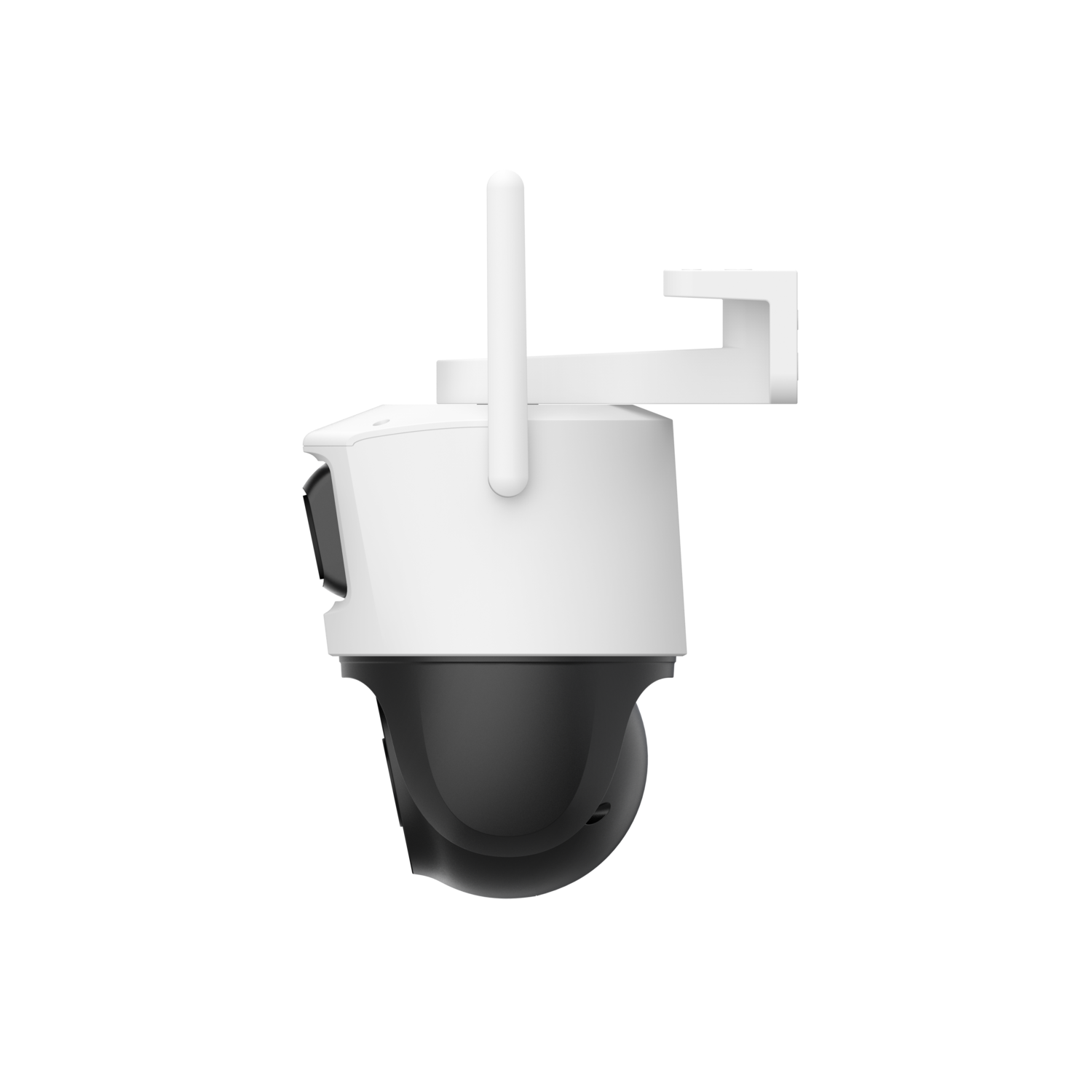 White and black security camera with antenna.