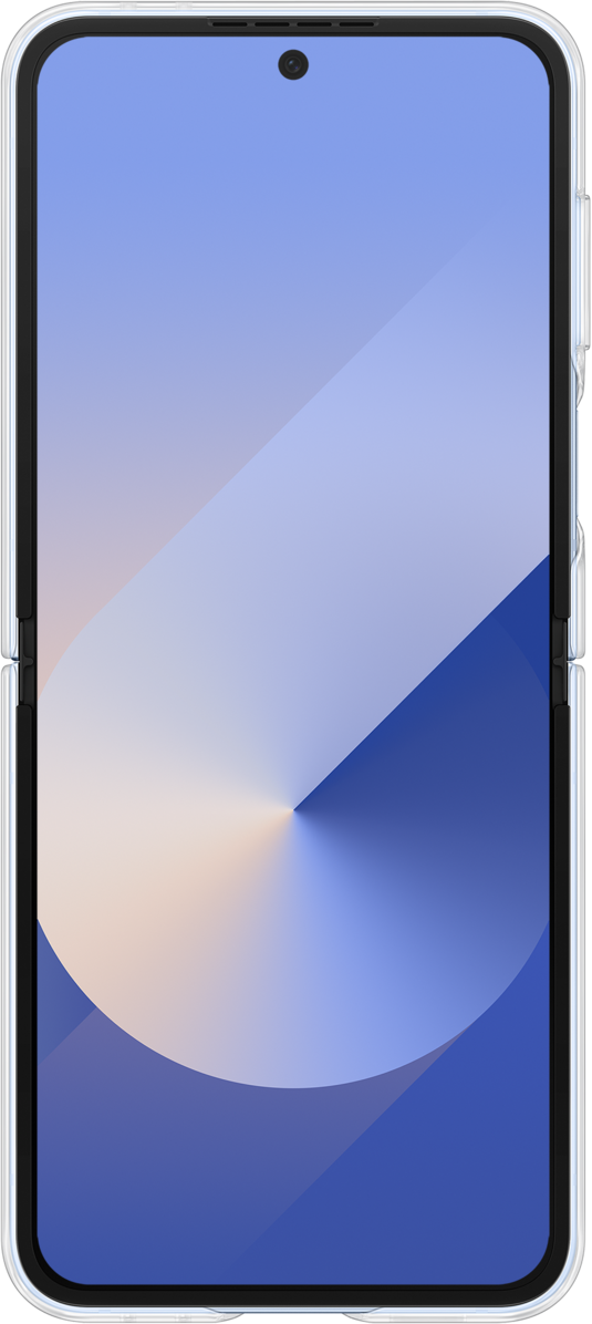 Uno smartphone piegato con un motivo blu e bianco sullo schermo.