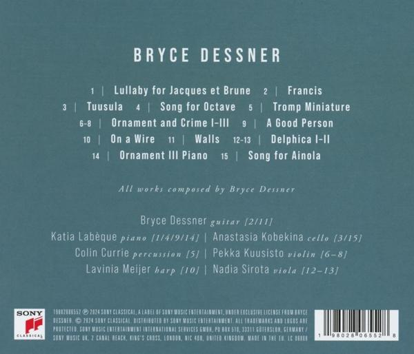 Rückseite eines CD-Covers mit Songtiteln, Künstler Bryce Dessner.