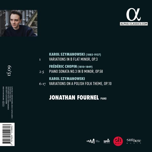 Die Rückseite einer CD mit Musikdetails. Enthält Karol Szymanowski und Jonathan Fournel.