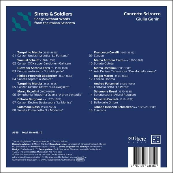 CD-Cover: Text auf weißem Hintergrund. Eine Liste von Liedern mit dem Titel 'Sirens & Soldiers' ist sichtbar.