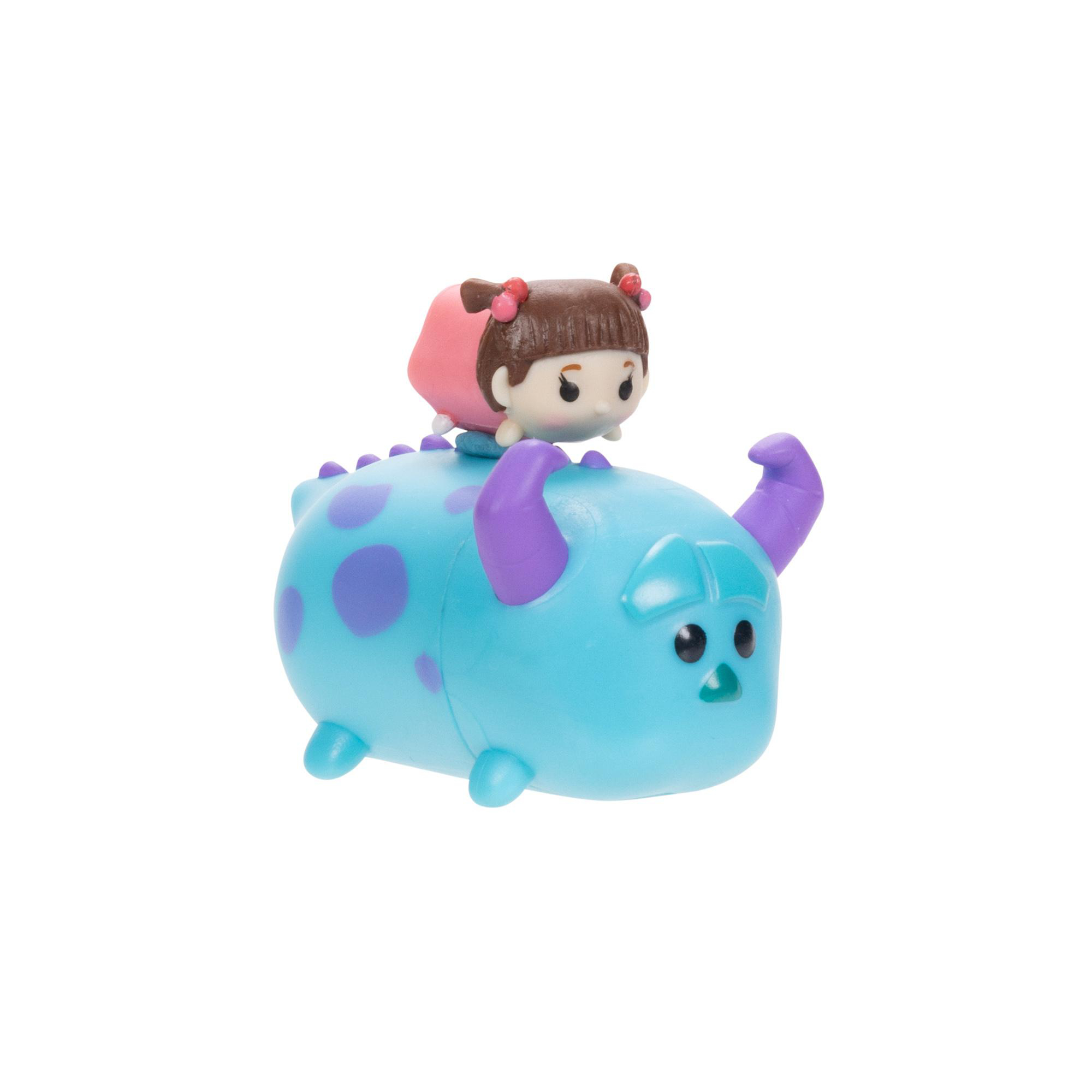 Sulley-Figur mit Boo oben drauf. Sulley ist blau mit lila Flecken und Hörnern. Boo trägt Kapuze.