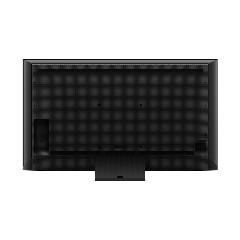 Ayaklı büyük siyah bir TV ekranının arkası. Dokulu bir arka panele sahip.