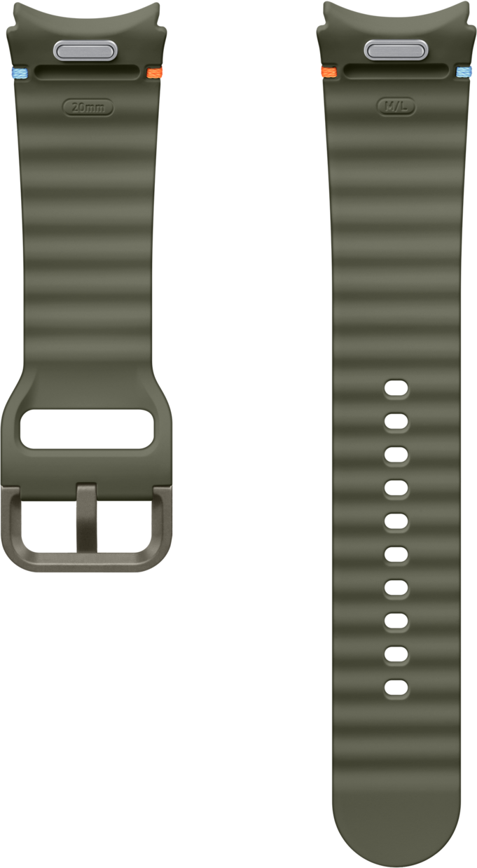 Deux bracelets de montre vert olive, un avec boucle et l'autre avec trous.