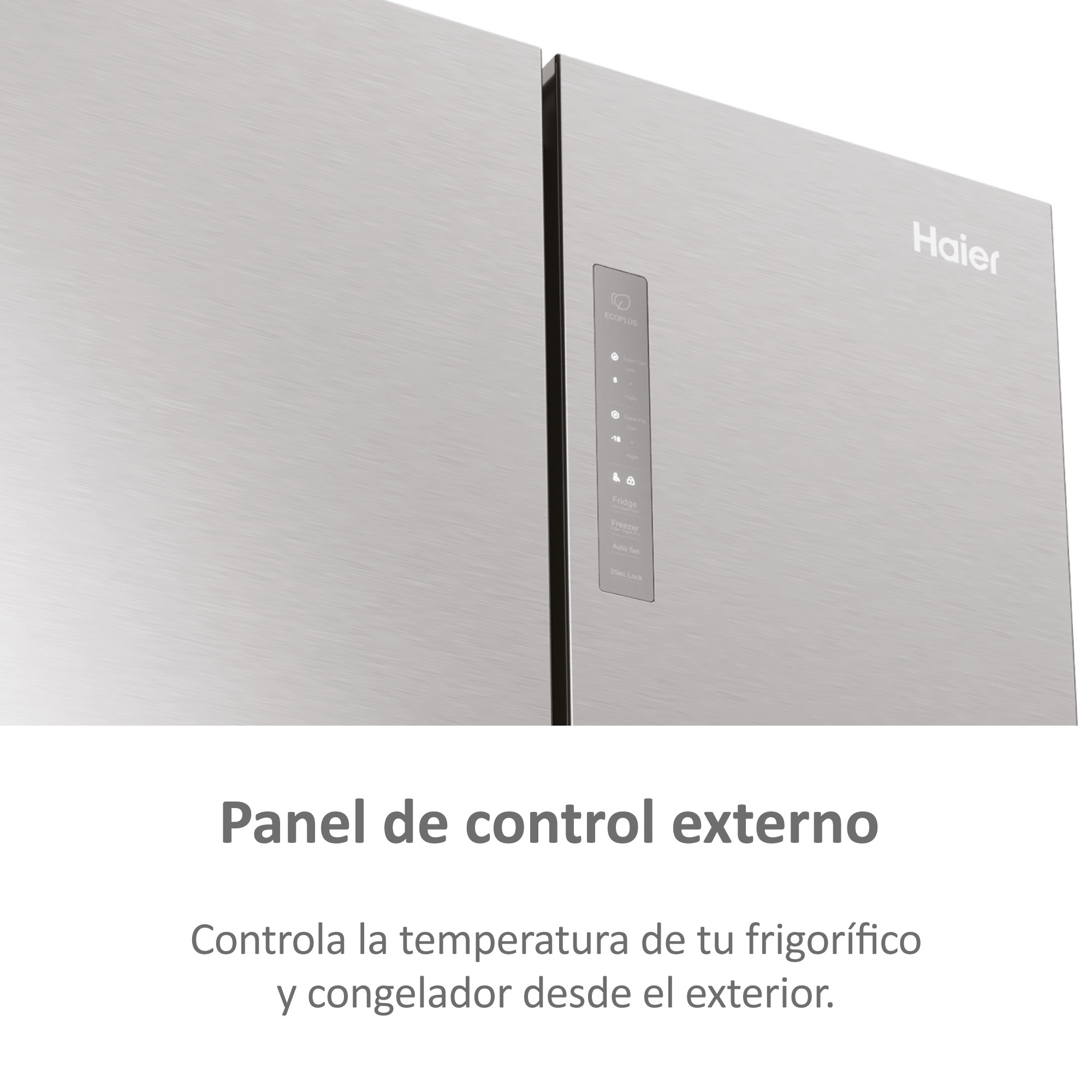 Frigorífico con panel de control externo que muestra la configuración.