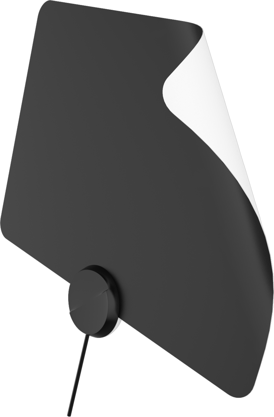 Fekete-fehér antenna. Lapos, téglalap alakú, fekete alappal.