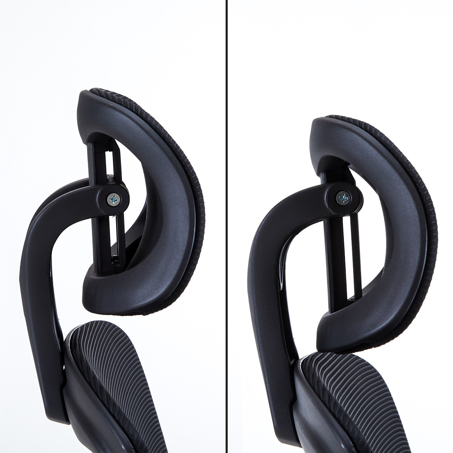 Primer plano de dos reposacabezas negros, parte de una silla.