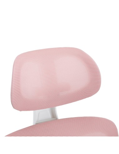 Reposacabezas de malla rosa sobre soporte blanco. Fondo blanco.