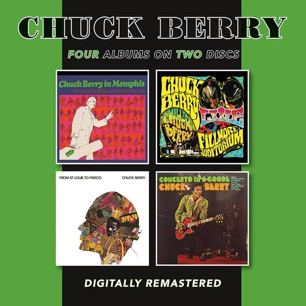 Chuck Berry Albumcover-Zusammenstellung, grüner Hintergrund, mit vier Albumcovern.