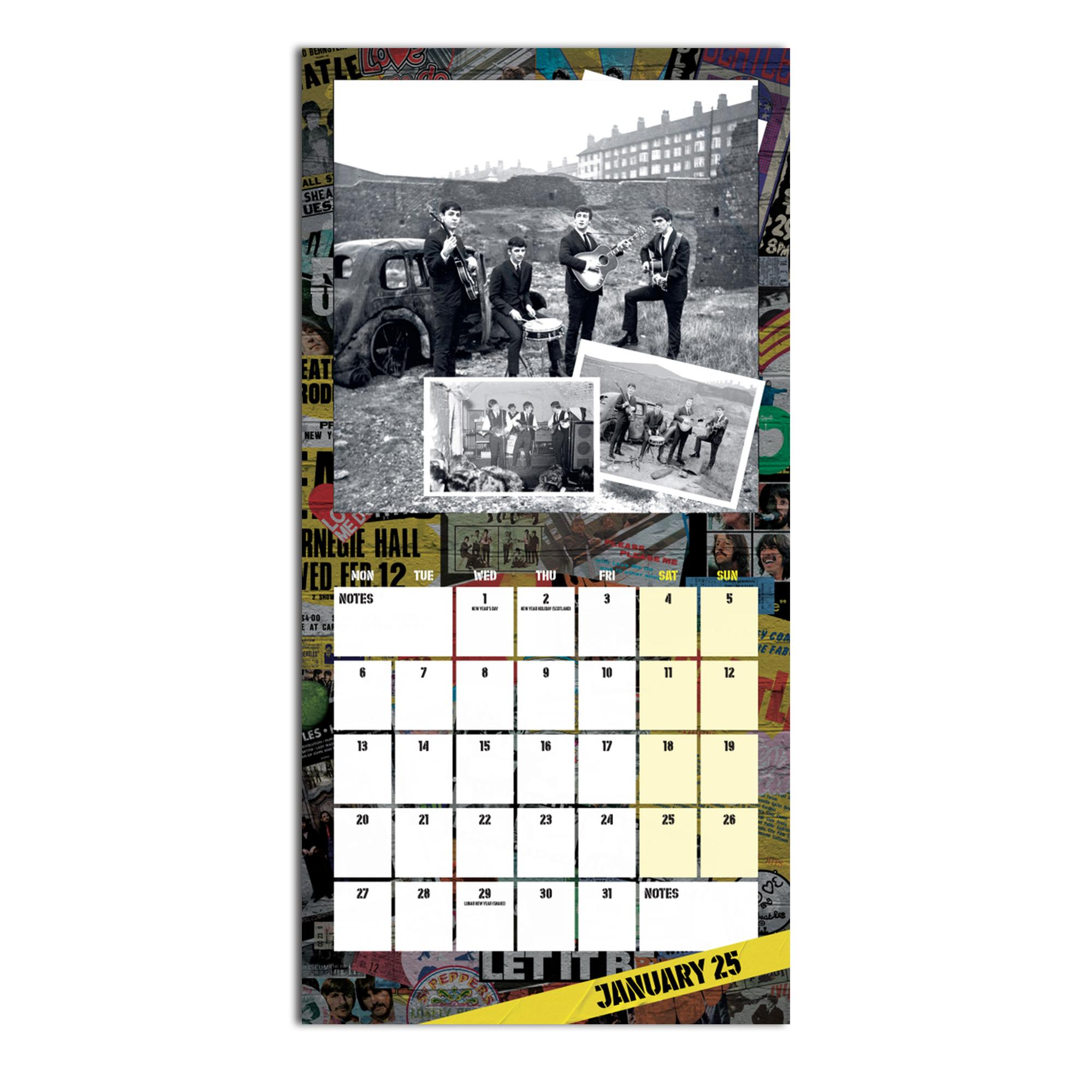 Kalenderseite mit The Beatles, Daten und Bildern der Band.