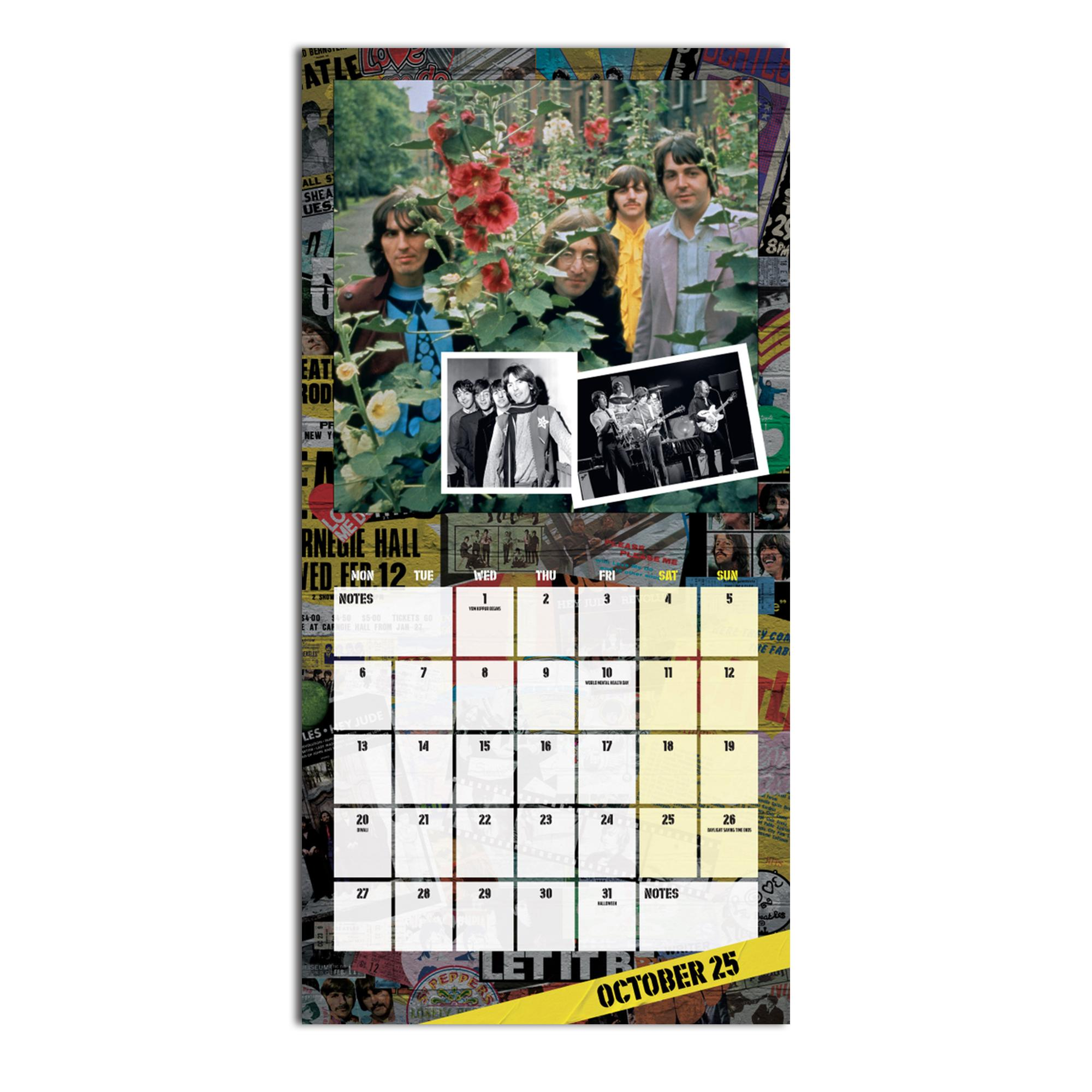 Eine Kalenderseite mit einer Collage von Fotos der Beatles mit dem Datum 25. Oktober.