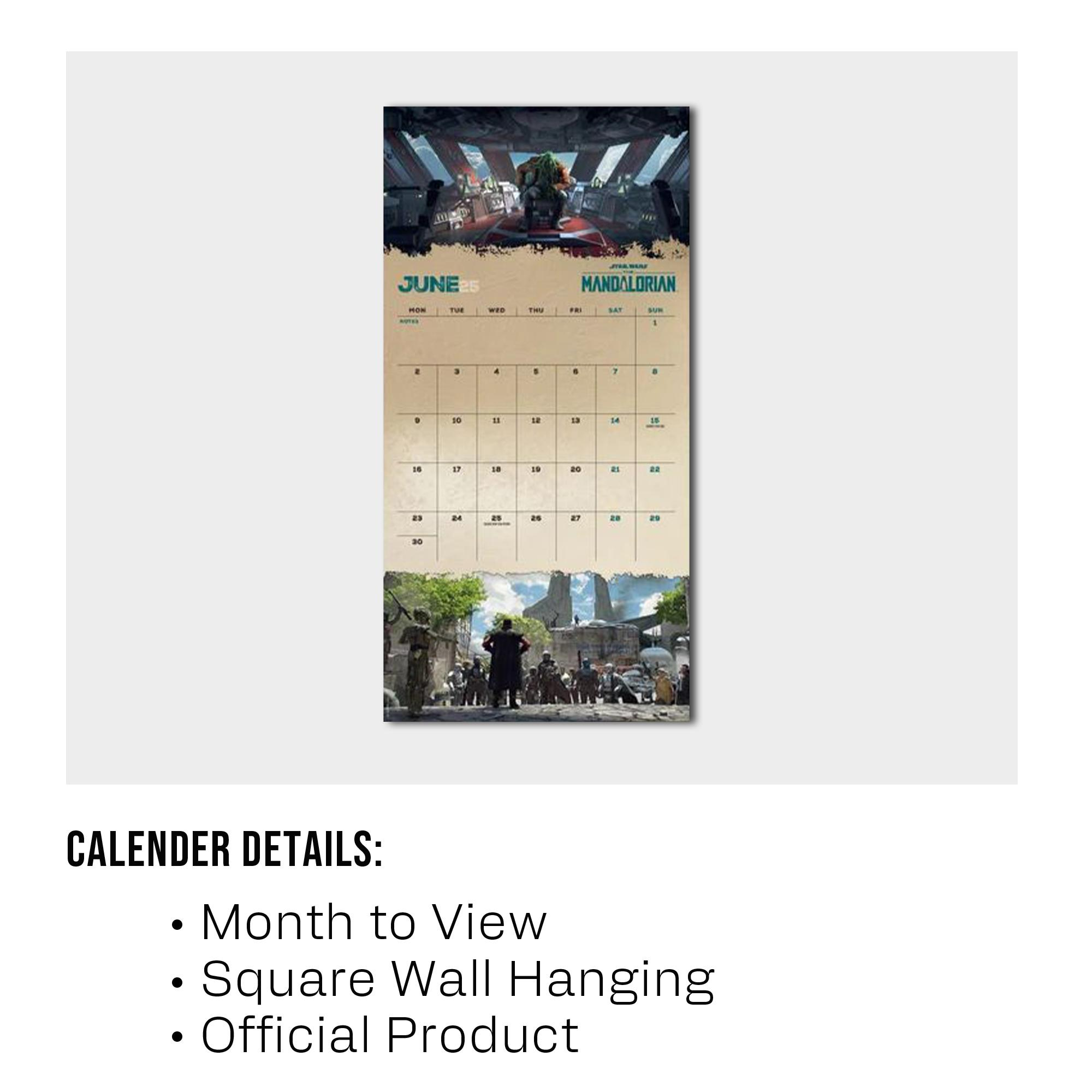 Ein Kalender für Juni mit einem Bild einer Szene aus der Mandalorian-Serie und Text darunter.