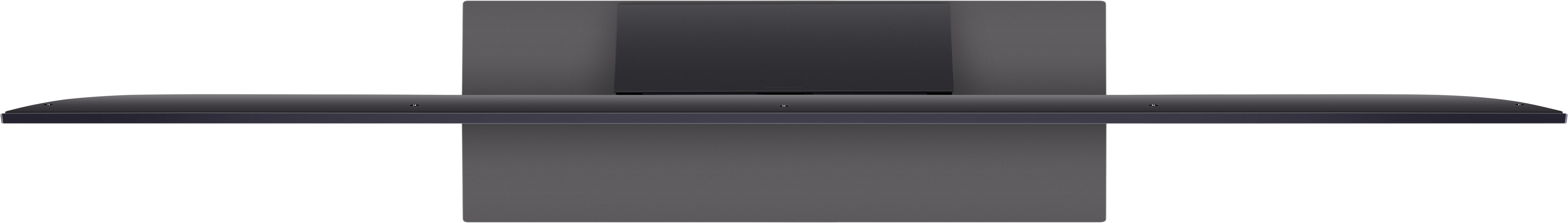 Fekete soundbar felülnézete fekete háttéren. Egyszerű, minimalista design.