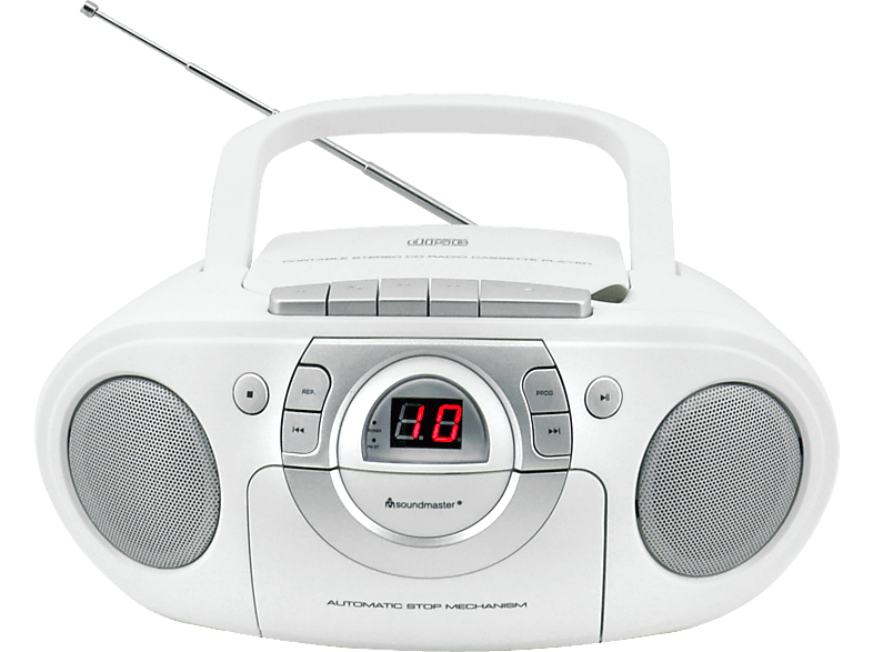Soundmaster SCD5100WE CD Boombox mit UKW Radio und Kassettenspieler, Weiß; CD Radio