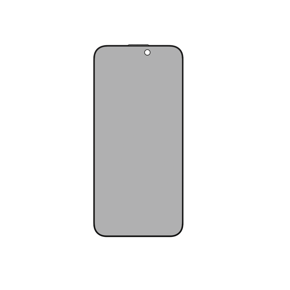 Siyah arka plan üzerinde gri bir akıllı telefon, ekran ve ön kamera ile.