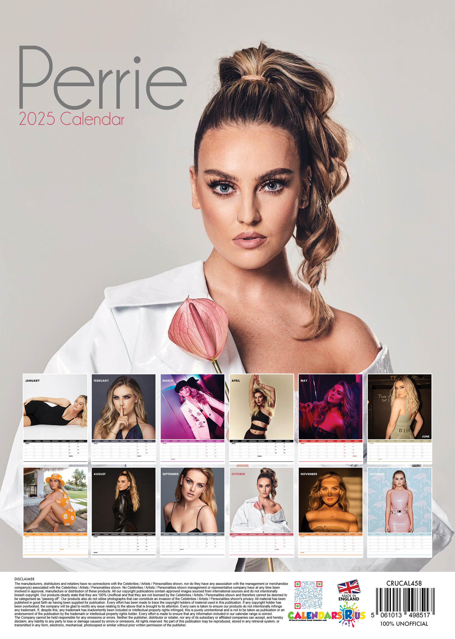 Perrie 2025 naptár, Perrie Edwards-szel az elején. Más havi képek is láthatók.