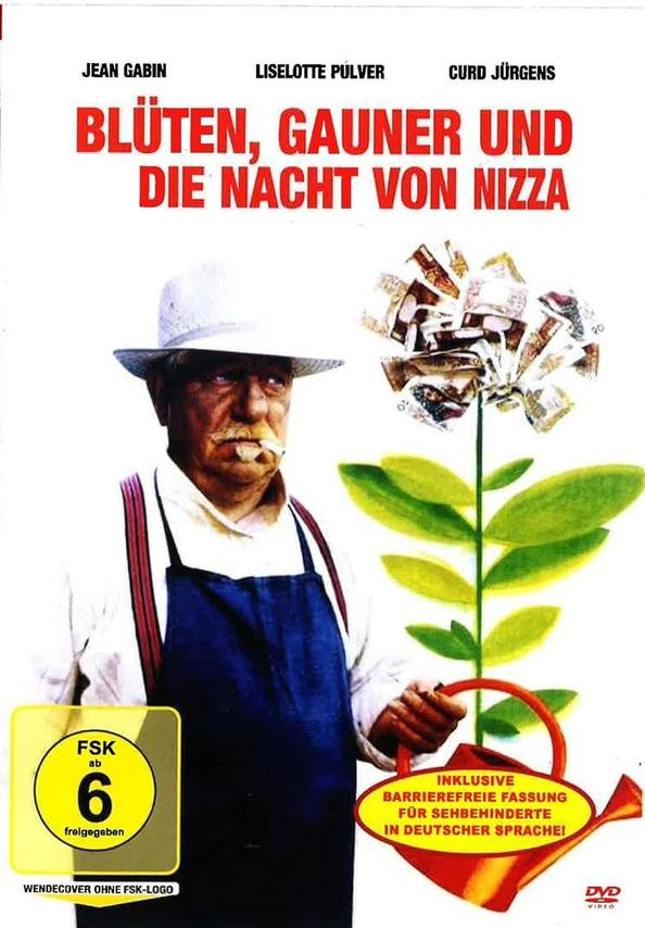 DVD-Cover mit Jean Gabin und Text auf Deutsch, mit einer Blume mit Geld.