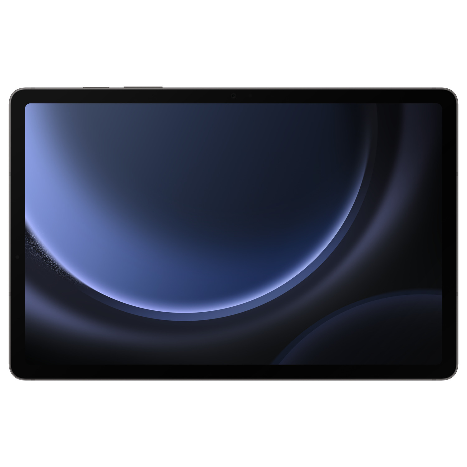 Une tablette avec un écran bleu foncé et incurvé.