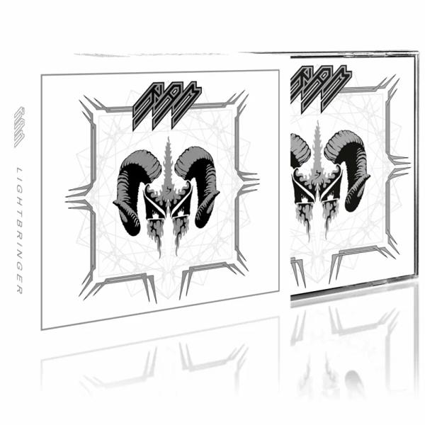 Albumcover. Schwarz-Weiß-Design. Zwei Widderköpfe stehen sich gegenüber. Text an der Seite.