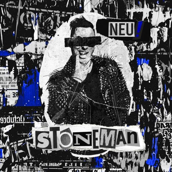 Stoneman Albumcover mit Mann mit schwarzen Balken über den Augen. Schwarzer Hintergrund.
