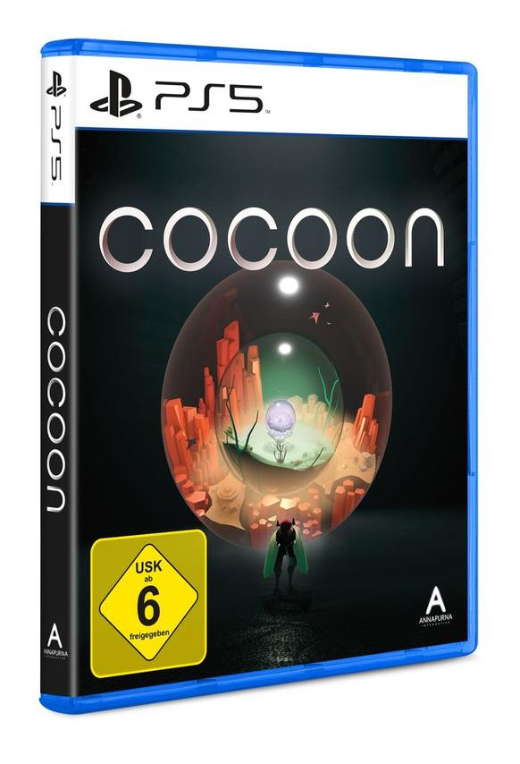 Eine Videospielhülle für das Spiel Cocoon mit futuristischem Design.