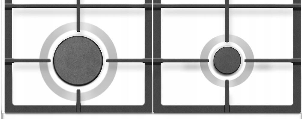 Dwa palniki kuchenki gazowej, szare z czarnymi kratkami.