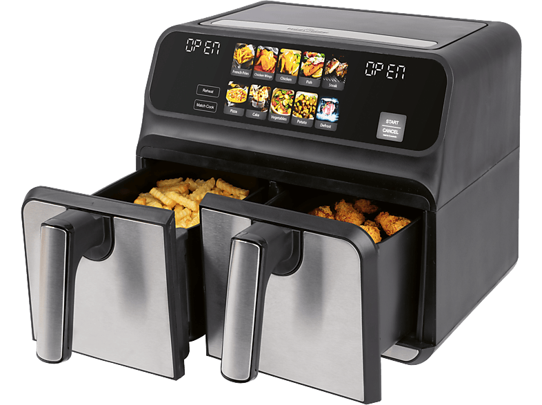 Profi Cook PC-FR 1287 H Öl- und fettfreie Doppel-Heißluft-Fritteuse 4 l + 4 l, 2200 Watt, Schwarz