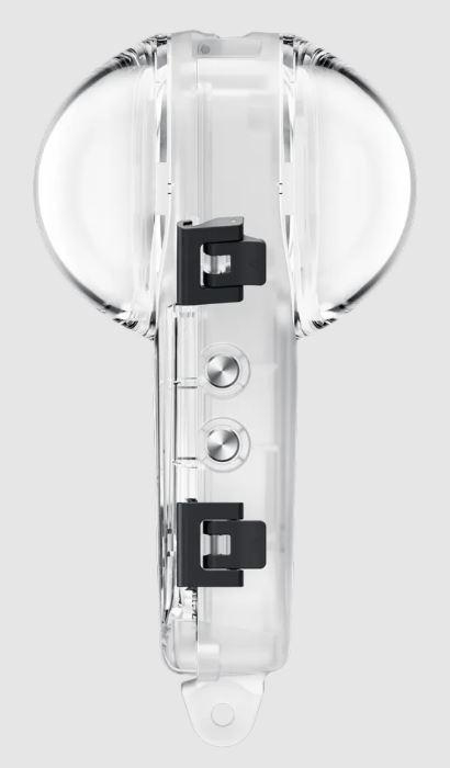 Transparenter Kunststoff-Controller-Griff mit schwarzen Clips. Der Griff ist transparent.