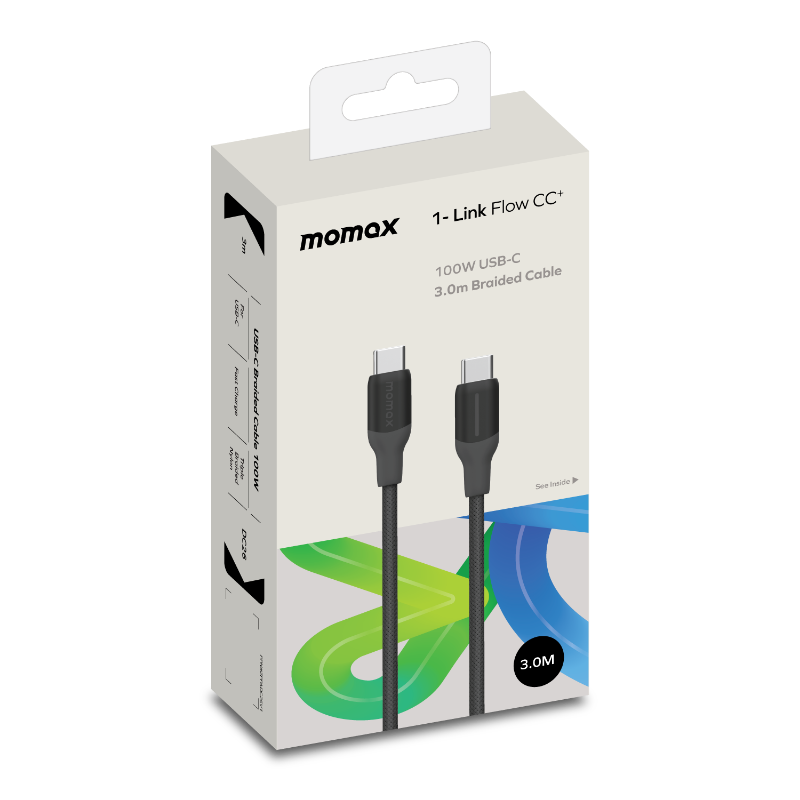 USB-C kablosu için beyaz ve gri kutu. Kabloyu ve markayı gösterir.