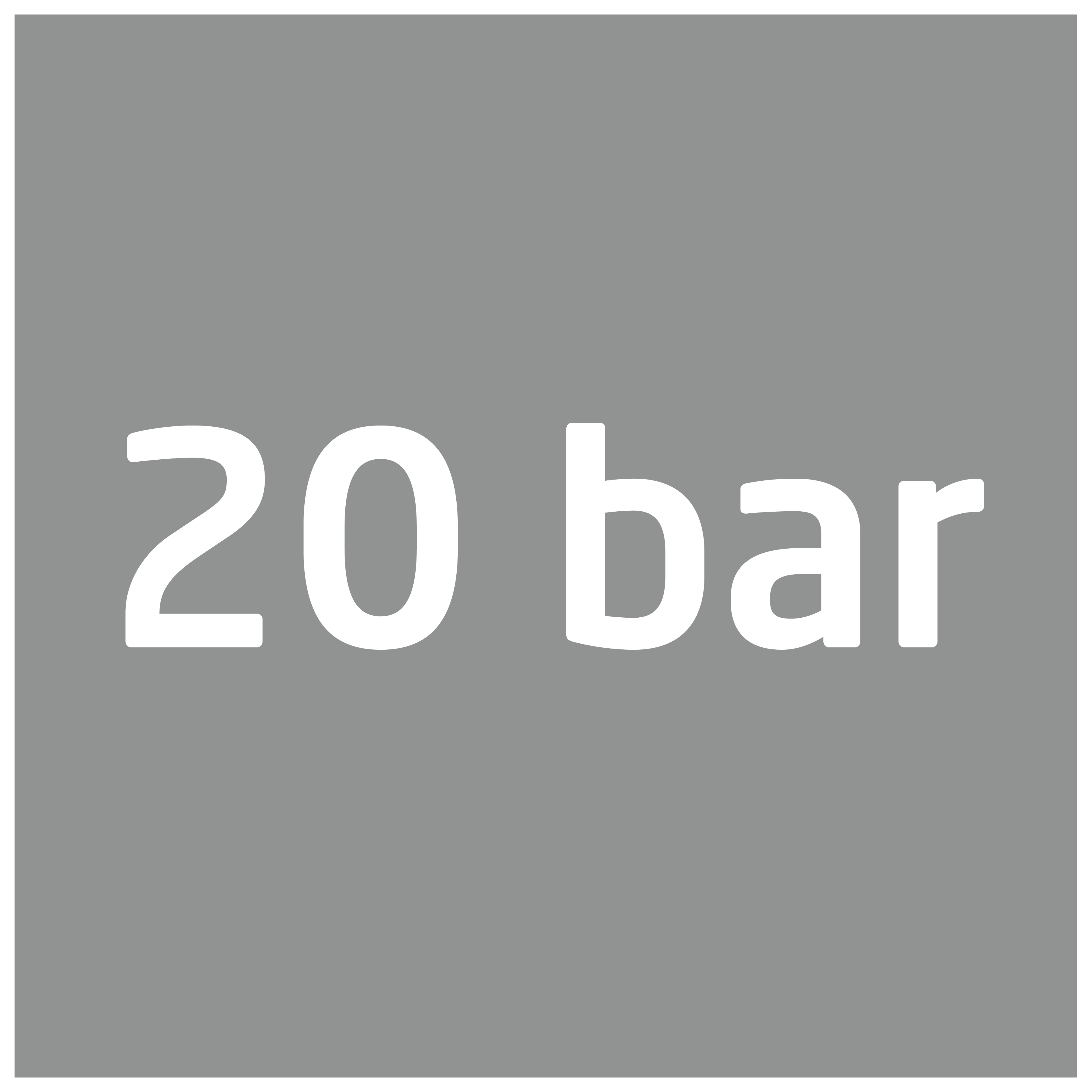 Grauer Hintergrund mit dem Text '20 bar' in weißen, fetten Buchstaben.