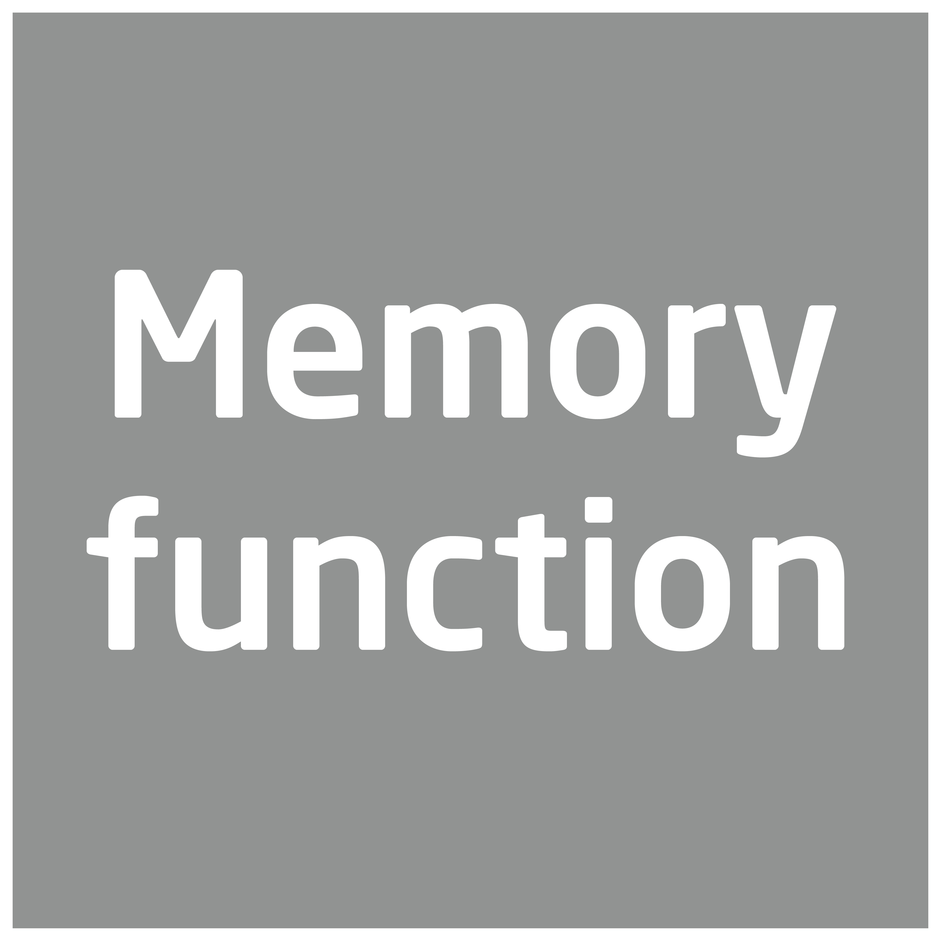 Ein graues Quadrat mit weißem Text: "Memory function".