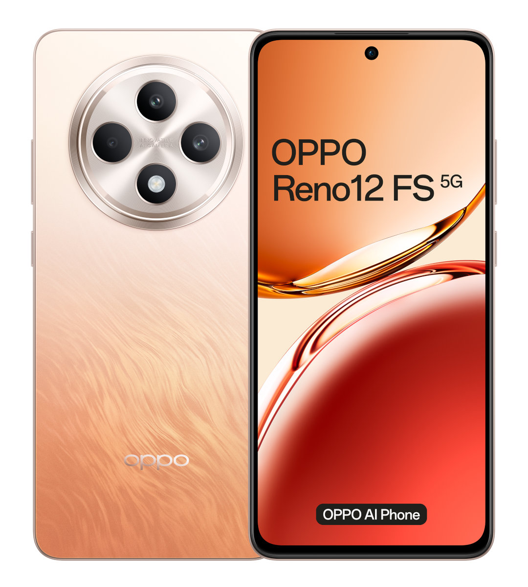 Smartfon OPPO Reno12 FS 5G. Ma złoty tył z modułem aparatu i ekranem z przodu.