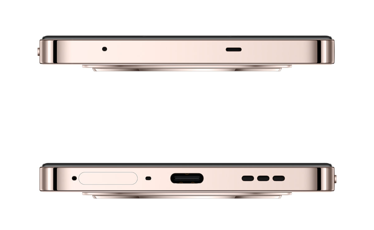 Zbliżenie górnej i dolnej krawędzi telefonu, pokazujące porty i przyciski.