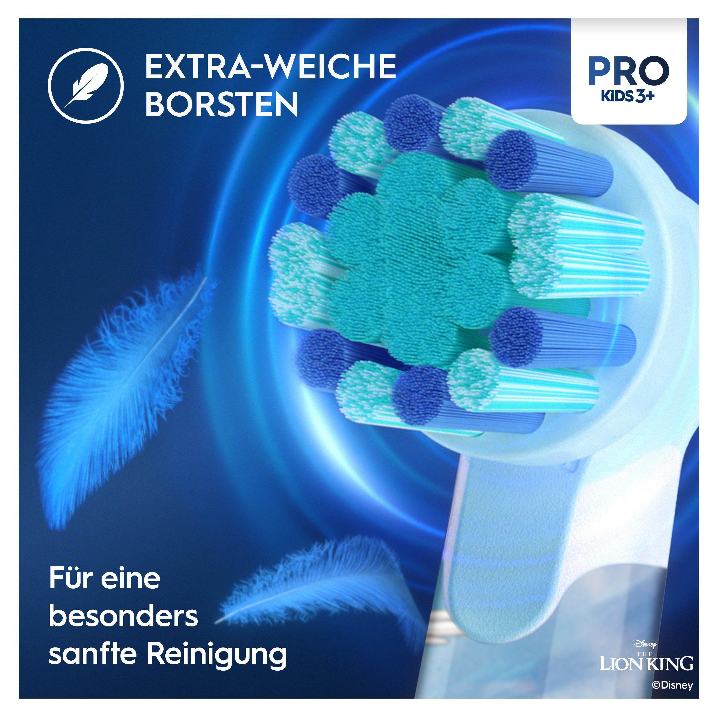 Nahaufnahme eines Zahnbürstenkopfs mit weichen Borsten und Disney Lion King-Branding.