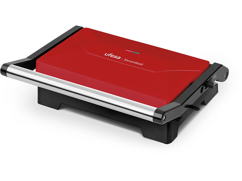 Sandwichera - Ufesa Stromboli, 1000 W, Placas antiadherentes, Rojo y negro
