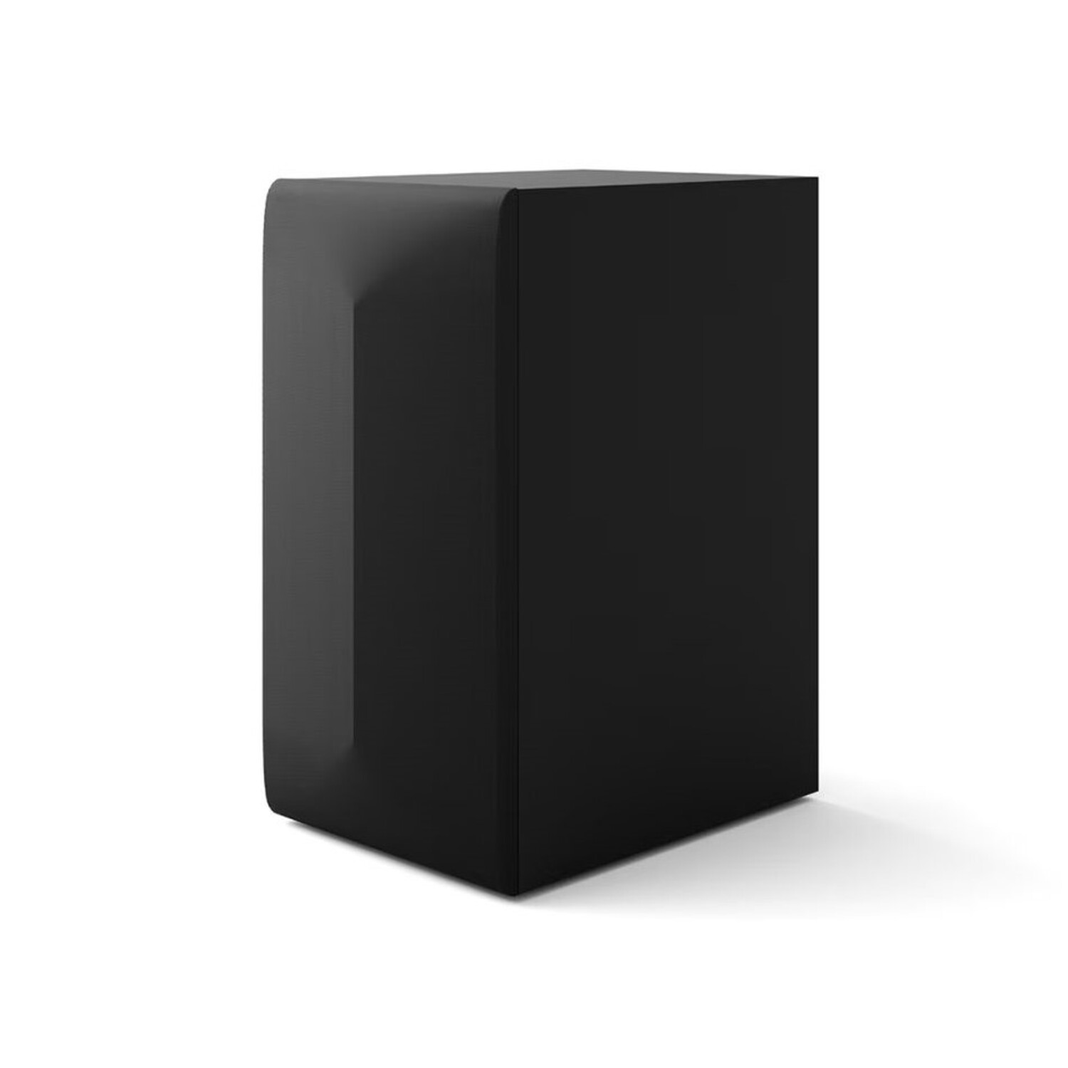 Black rectangular box on a white surface, casting a shadow.