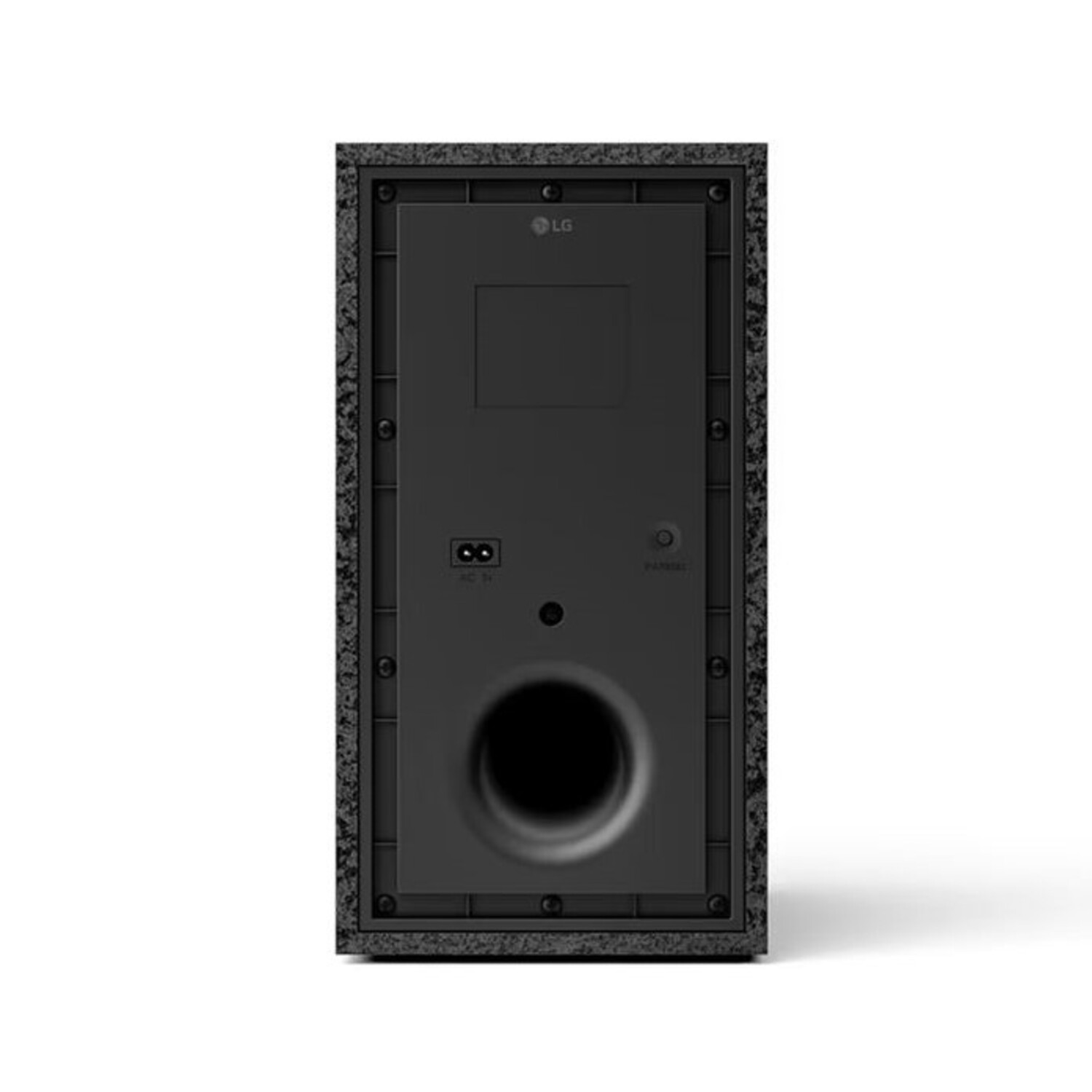 Back of an LG sound bar with power and other connection ports visible.