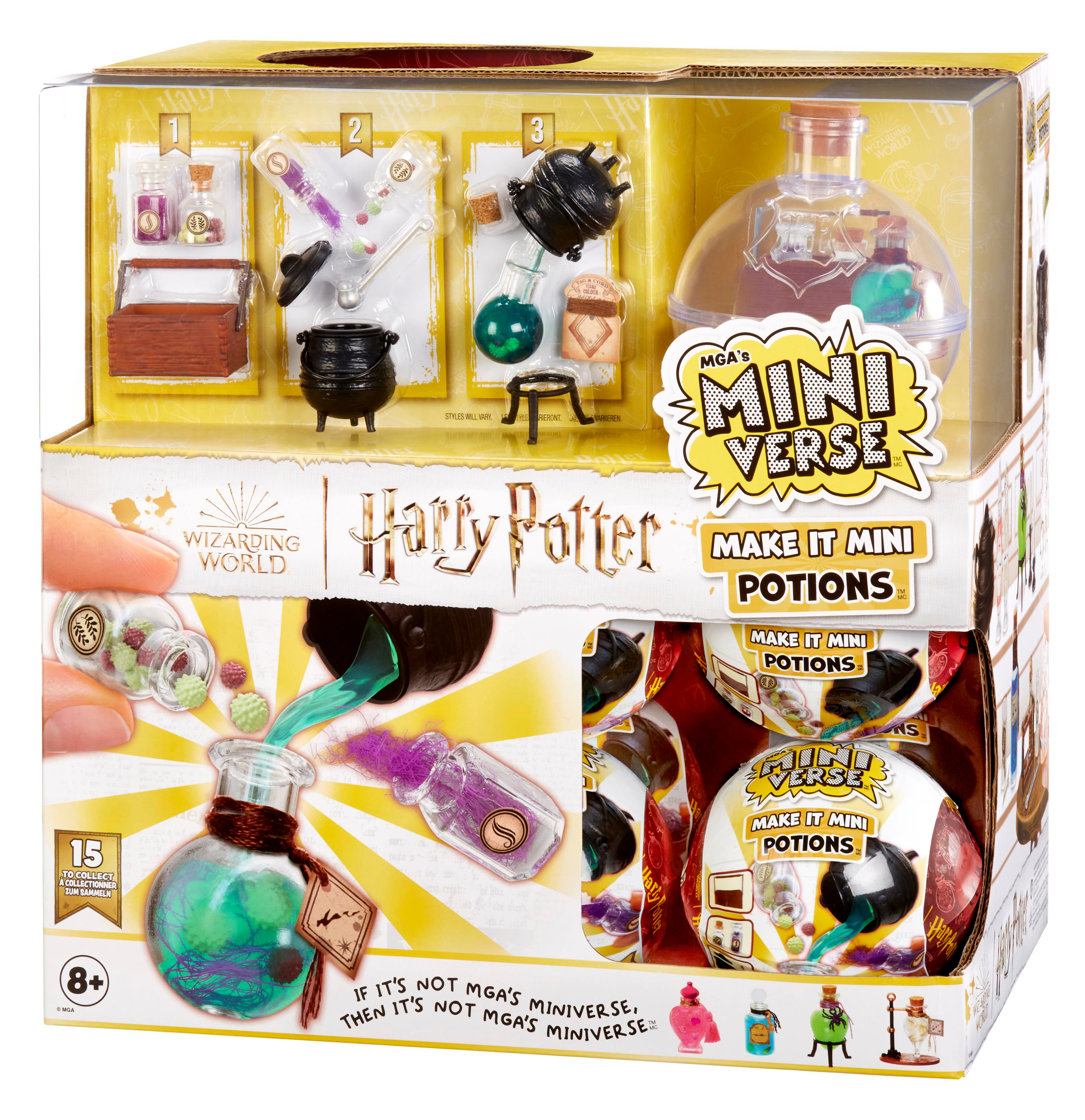 Ein Harry Potter-Themen-Spielzeugset mit Gegenständen zur Herstellung von Tränken und Verpackung.