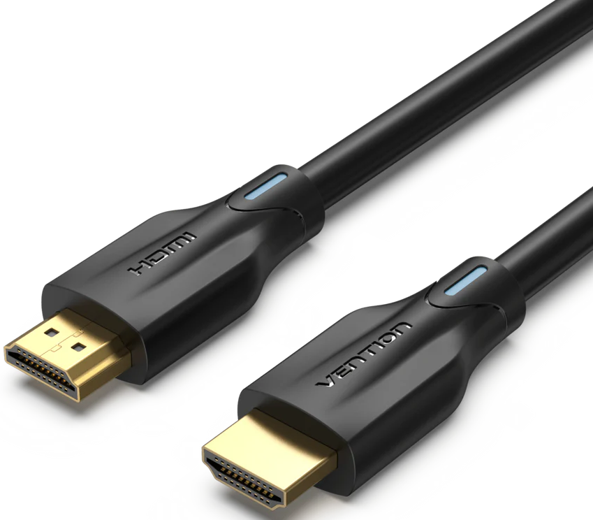 Két fekete HDMI-kábel arany színű csatlakozókkal. A kábeleken 'HDMI' és 'VENTON' felirat látható.