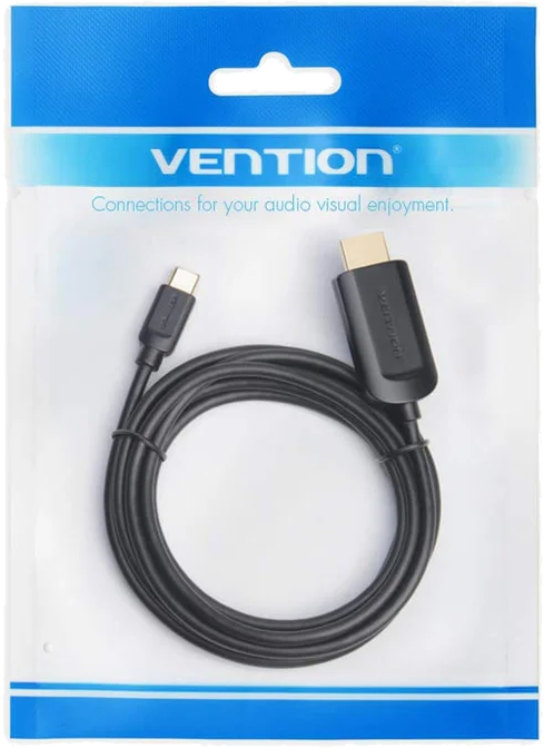 Fekete Vention USB-C kábel a csomagolásban.