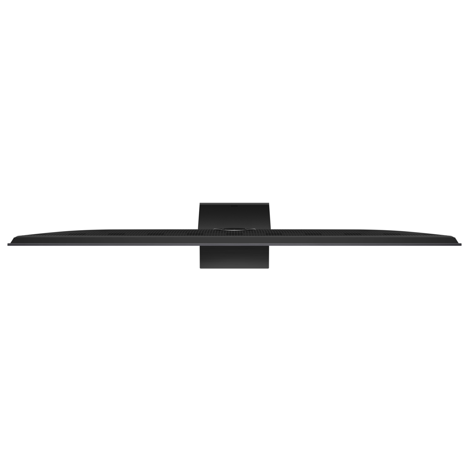 Moniteur noir, vue de dessus. Design simple, avec pied central.