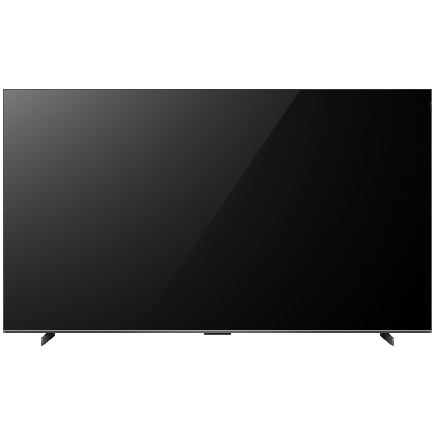 Écran de télévision noir. La télé est rectangulaire et a deux pieds.