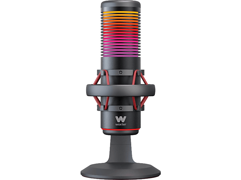 Micrófono - Woxter Mic Studio 70 RGB, USB-A a USB-C, -38+3dB, Iluminación LED, Negro